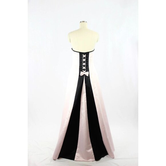 Vintage 90's SCOTT MCCLINTOCK Pink Black Duchess Satin Bow Prom Dress, Size 6 - Picture 1 of 16